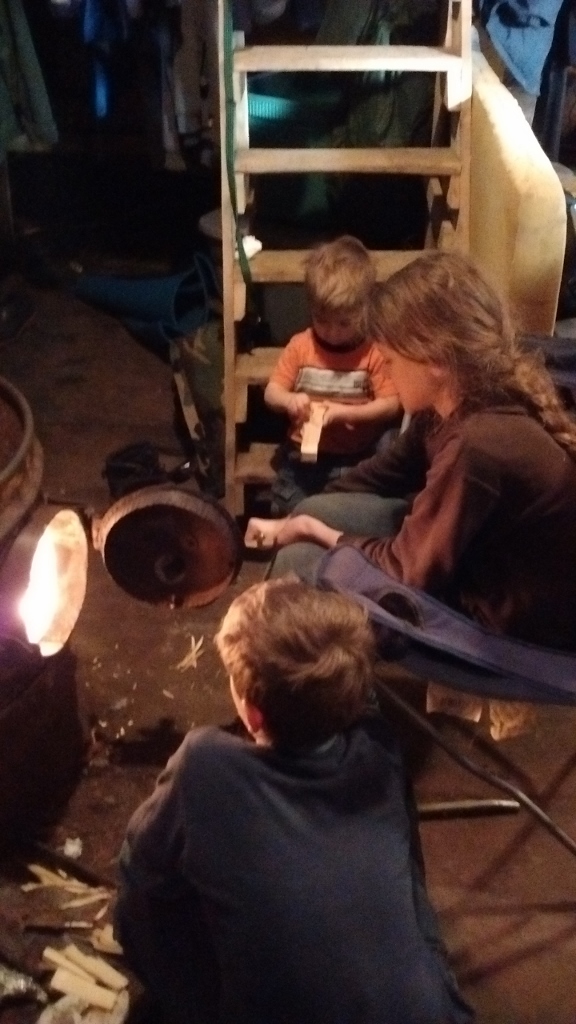 Kids tended the fire, keeping us cozy!