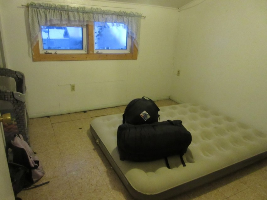 Room packed up; sleeping bags ready to haul back to the plane.