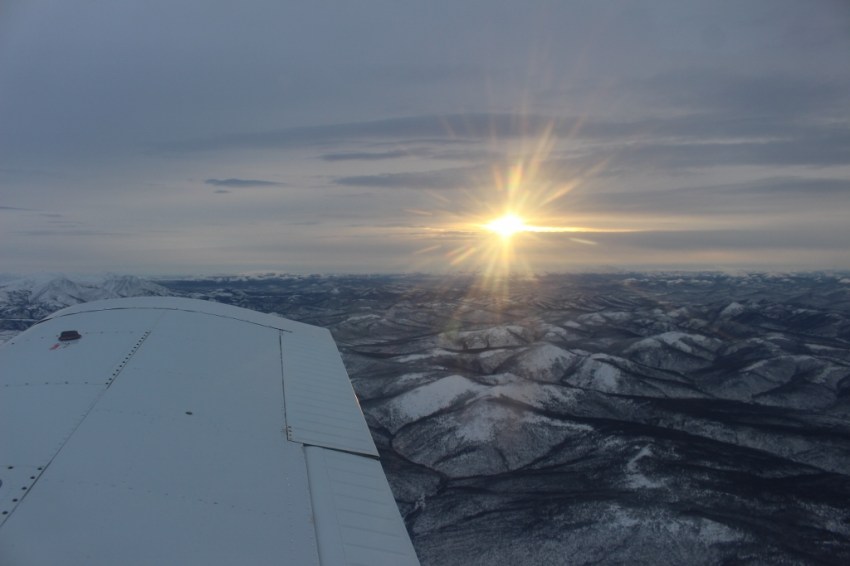 Heading home - 400 miles to Fairbanks - Christmas Eve. Three days past solstice. The sun is about at its zenith at 2.07* above the horizon, about halfway between sunrise (11:12a in Grayling) and sunset (2:43p) in Fairbanks.